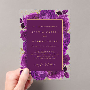 Invitations En Acrylique Rose Gold Mariage Élégant Violet Clair