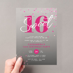 Invitations En Acrylique Rose Gold Rose & Black Sweet 16 Anniversaire