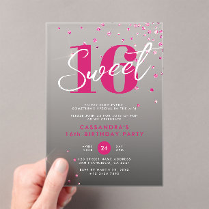 Invitations En Acrylique Rose Gold Rose Et Noir Sweet 16 Anniversaire