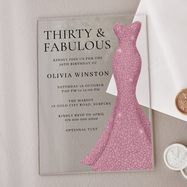 Invitations En Acrylique Rose Gold Rose Trente et fabuleux 30e anniversaire (Créateur téléchargé)