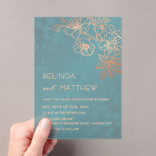 Invitations En Acrylique Rose Gold Sarcelle Transparent Mariage Décontracté