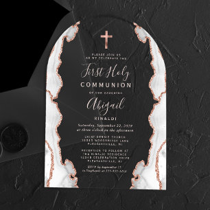 Invitations En Acrylique Rose grise or agate rose Arch Première Communion