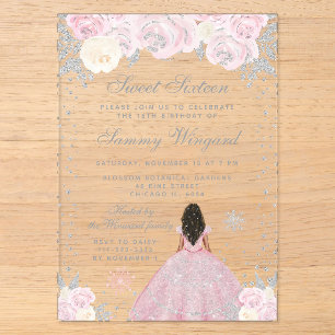 Invitations En Acrylique Rose Hiver Peau Sombre Princesse Sweet Seize