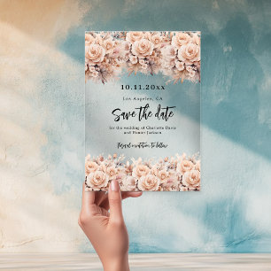 Invitations En Acrylique Rose or crème florales mariage enregistrer la cart