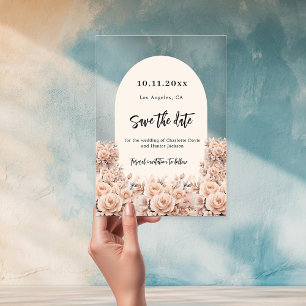 Invitations En Acrylique Rose or crème florales mariage enregistrer la cart