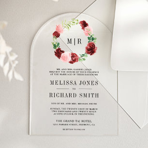 Invitations En Acrylique Rose Pâle Bourgogne Floral Bleu Nuit Mariage