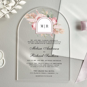 Invitations En Acrylique Rose Pâle Floral Pampas Mariage Douce Dusty