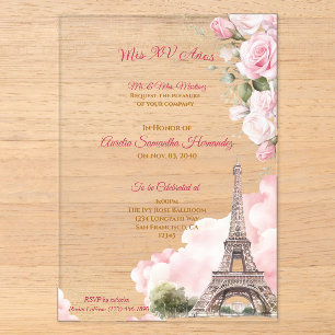 Invitations En Acrylique Rose Pâle Paris Quinceañera