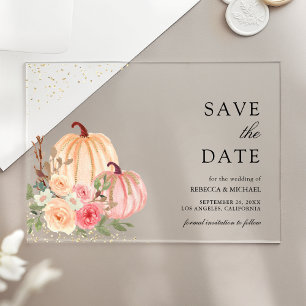 Invitations En Acrylique Rose Pêche Citrouille Floral Mariage Épargnez la D