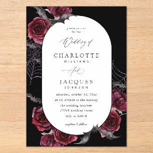 Invitations En Acrylique Rose rouge Halloween chauves-souris Mariage noir