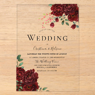 Invitations En Acrylique Rose rouge Mariage floral romantique