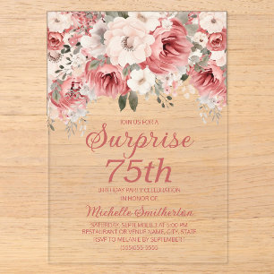 Invitations En Acrylique Rose rouge poussiéreuse Crème Aquarelle Floral Sur