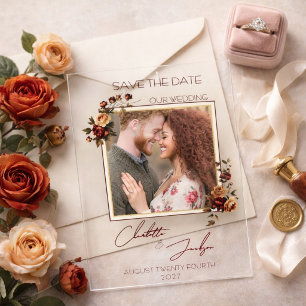 Invitations En Acrylique Rose Rouillée Atmosphérique Photo Mariage d'Automn
