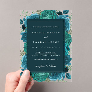 Invitations En Acrylique Rose sarcelle Élégant Mariage Clair