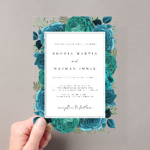 Invitations En Acrylique Rose Turquoise élégant Mariage clair