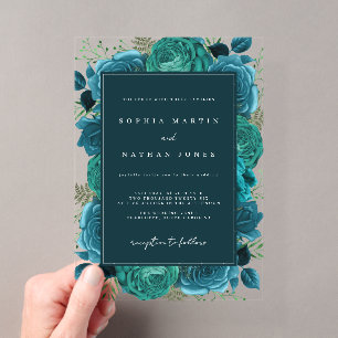 Invitations En Acrylique Rose turquoise Élégant Mariage clair