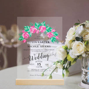 Invitations En Acrylique Rose Vert Rose Pétales Fleurs Jardin Mariage