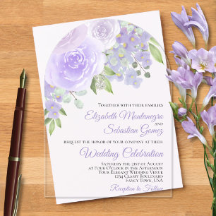 Invitations En Acrylique Roses Aquarelle Lavande Élégant Mariage Voûte
