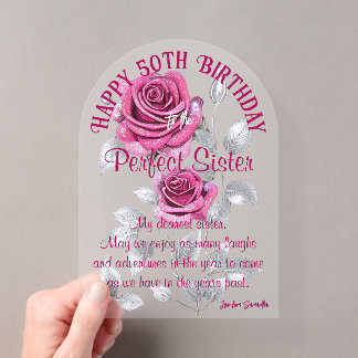 Invitations En Acrylique Roses Argent Roses Parfaites Soeur Acrylique Anniv