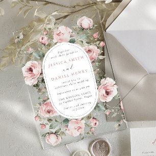 Invitations En Acrylique Roses bleus et Mariage de cadre de couleur florale