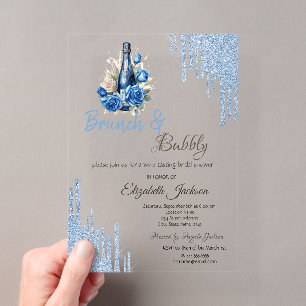 Invitations En Acrylique Roses de vin bleu gouttes de mariage