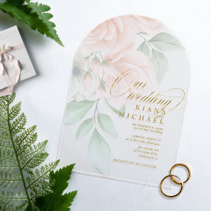 Invitations En Acrylique Roses Douces Rose Mariage Arche Transparente ID828