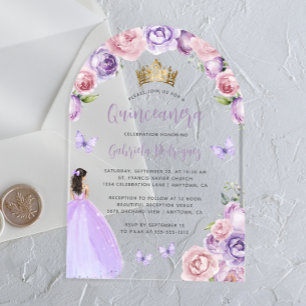 Invitations En Acrylique Roses Fleurales de Teinte Violette Aquarelle Quinc