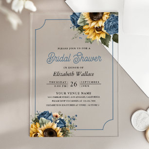 Invitations En Acrylique Roses Fleurs de Tournesol Bleu Poussiéreux Mariage