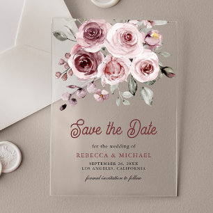 Invitations En Acrylique Roses Rose Poussiéreux Mariage Économisez la Date