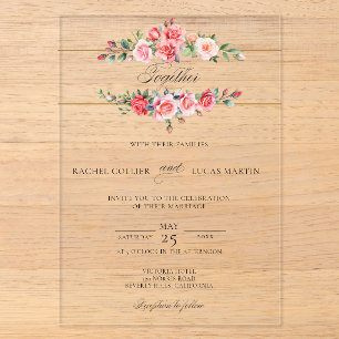 Invitations En Acrylique Roses roses à l'aquarelle romantiques et calligrap