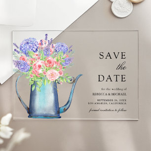 Invitations En Acrylique Roses roses Hydrangeas violettes Mariage Carte de