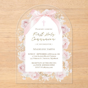 Invitations En Acrylique roses roses Première Sainte Communion