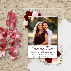 Invitations En Acrylique Roses Rouge Bourgogne Mariage Enregistrer la Date