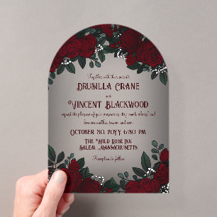 Invitations En Acrylique Roses Rouges Foncé Bébé Respiration Mariage Romanc
