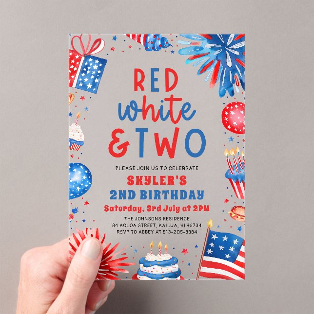 Invitations En Acrylique Rouge, Blanc & Deux 4 Juillet 2 Anniversaire (In situ (ordinateur de poche))