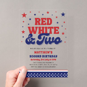 Invitations En Acrylique Rouge, Blanc & Deux 4 Juillet 2 Anniversaire