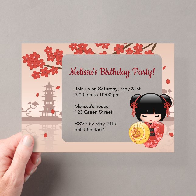 Invitations En Acrylique Rouge Sakura Vitre transparente fête d'anniversair (In situ (ordinateur de poche))