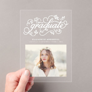 Invitations En Acrylique Rousse Rustique Calligraphie Photo Remise des dipl