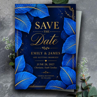 Invitations En Acrylique Royal Blue and Gold Tropical Elegant Luxury