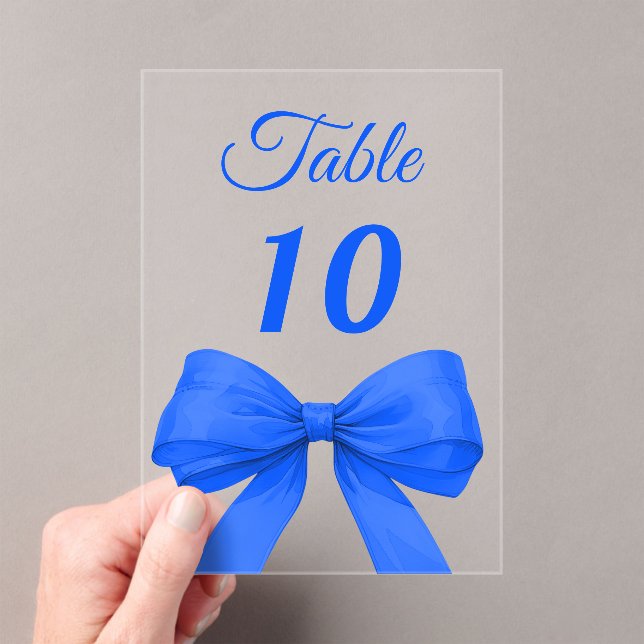 Invitations En Acrylique Royal blue bow acrylic table number sign (In situ (ordinateur de poche))