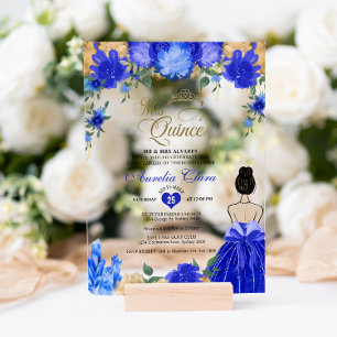 Invitations En Acrylique Royal Blue Floral Princess Mis Quince Quinceañera