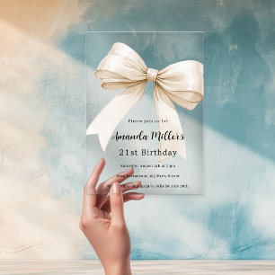 Invitations En Acrylique Ruban beige élégant clair luxe anniversaire