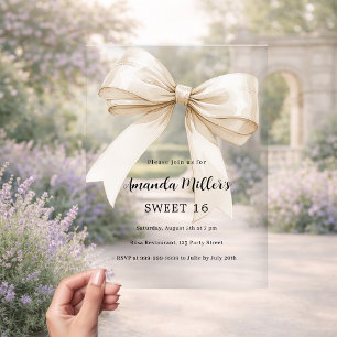 Invitations En Acrylique Ruban ivoire élégant clair Luxe Sweet 16