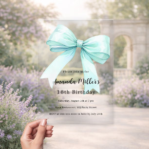 Invitations En Acrylique Ruban vert sarcelle élégant clair anniversaire