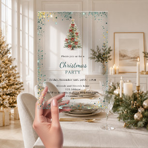 Invitations En Acrylique Rubans d'arbre de fête de Noël paillettes vertes