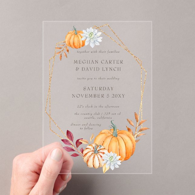 Invitations En Acrylique Russe Aquarelle Citrouille orange Mariage de autom (In situ (ordinateur de poche))