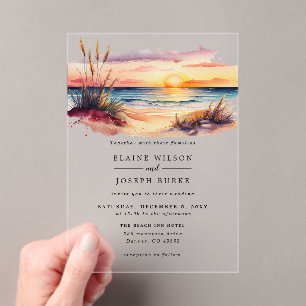 Invitations En Acrylique Russe aquarelle Sunset Beach Mariage