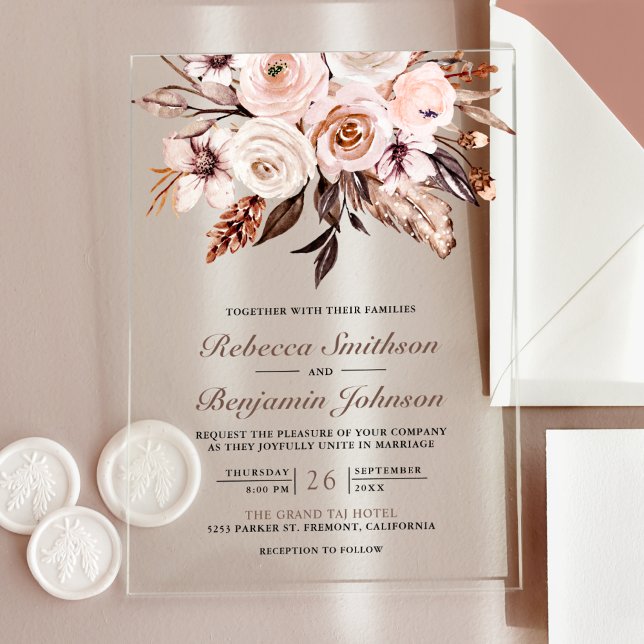 Invitations En Acrylique Rustic Boho Earthy Ivory Floral Wedding (Créateur téléchargé)