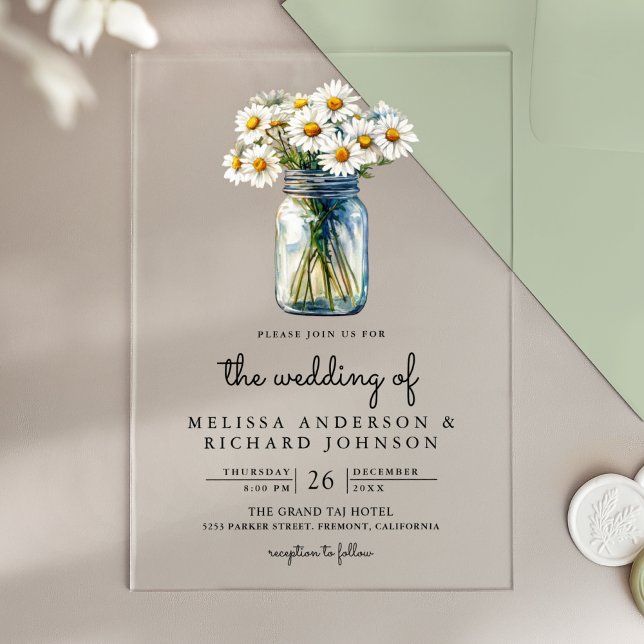Invitations En Acrylique Rustic Daisies Floral Mason Jar Wedding (Créateur téléchargé)