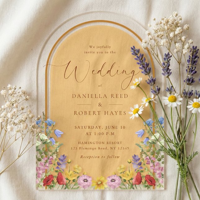 Invitations En Acrylique Rustic Garden Spring Summer Floral Wedding (create your own personalized rustic boho wildflower acrylic wedding invitation)